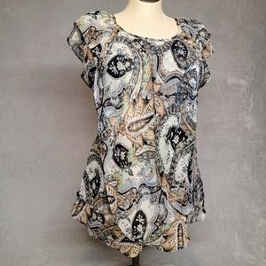 Flowy Sheer Floral Paisley Blouse Size XL